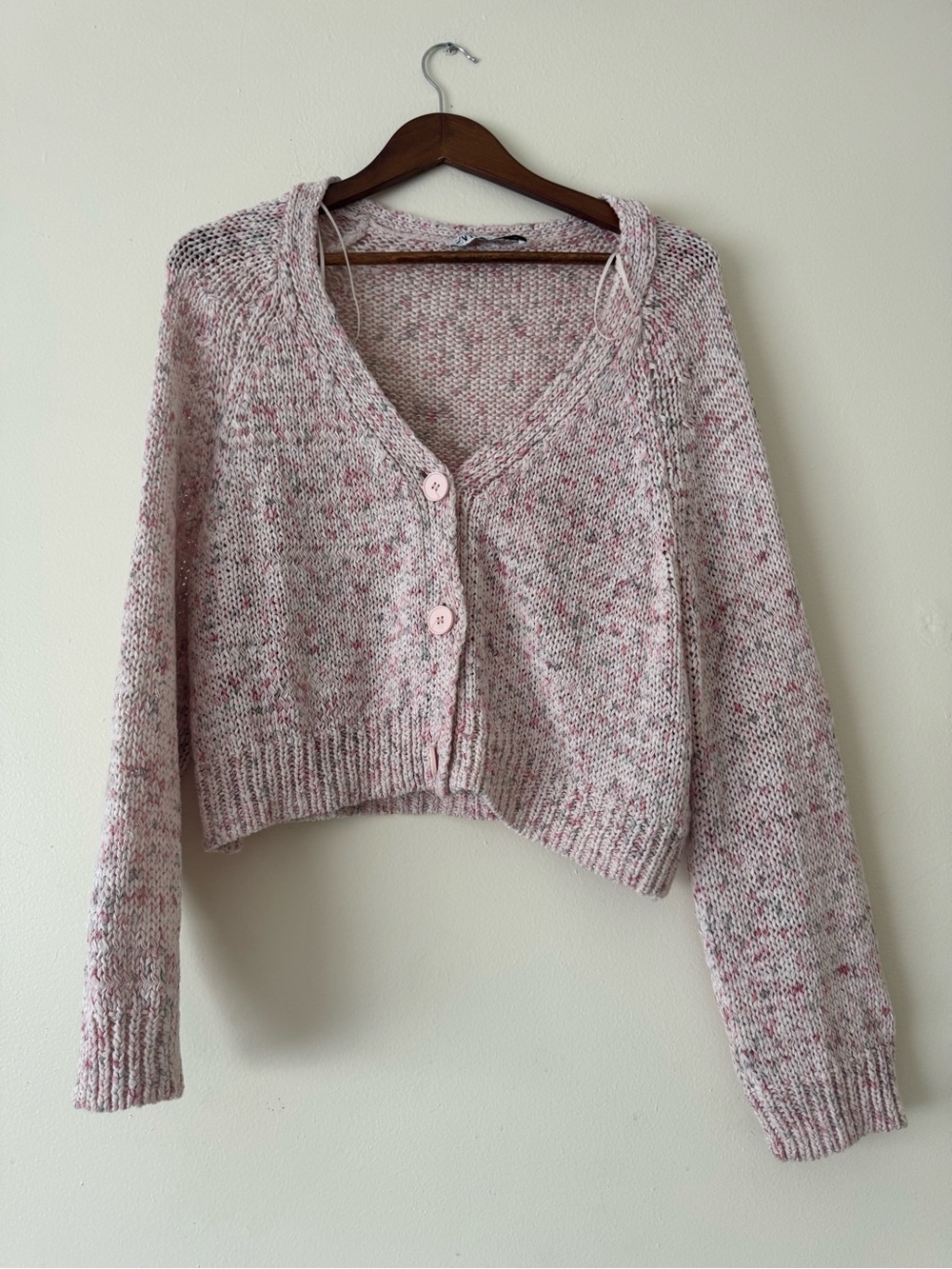 Zara Pink Speckled Cropped V-Neck Cardigan